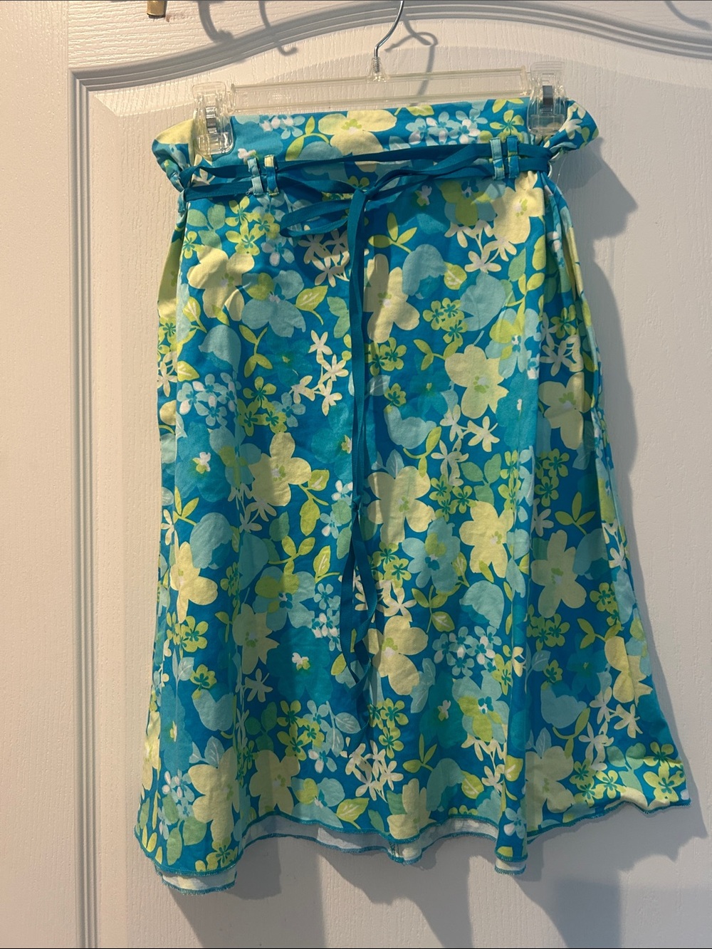 Notations Turquoise Floral cotton Skirt with Yellow & White Flowers large